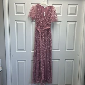 Baltic Born pink lace floor length gown
